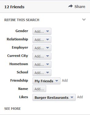 Facebook search results filter