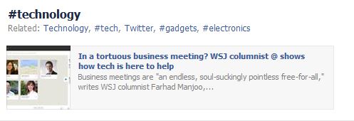 Picture shows hashtag in Facebook search results