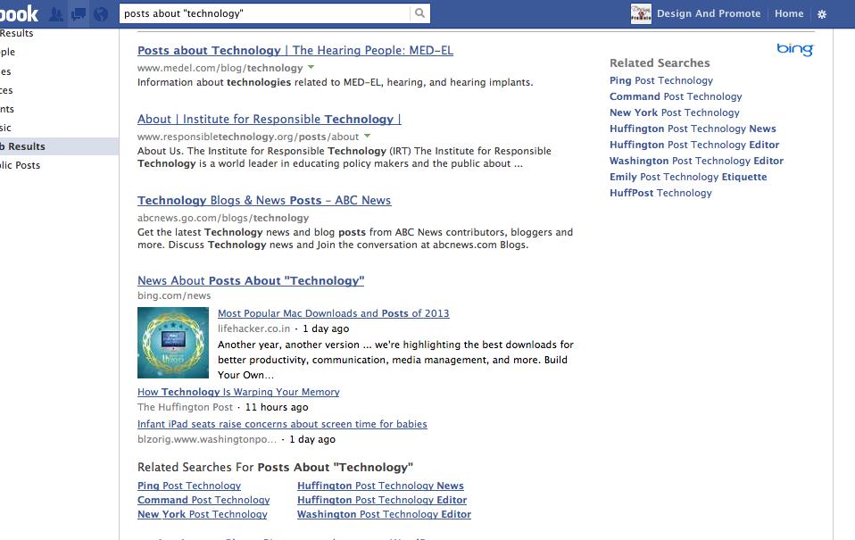 Facebook search for technology