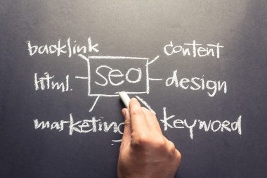 SEO Search Naperville chalboard with features about SEO