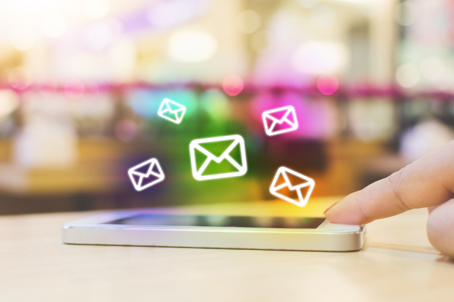 Social media marketing email envelopes over phone